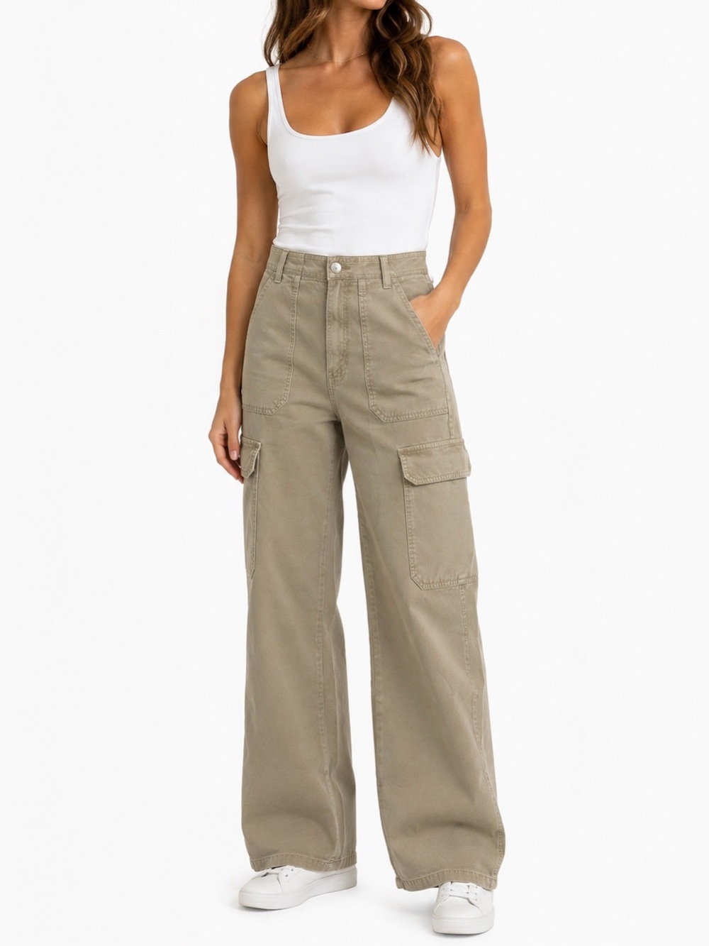 Zara Green Khaki Wide Leg Cargo Pants - Size 4